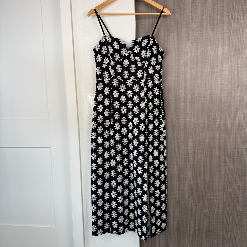 Saltwater Luxe Black Dottie Midi Dress Floral Print Size Medium - Picture 3 of 13